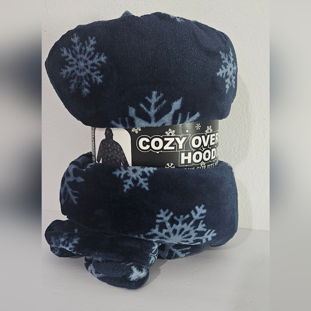 Cozy Oversized Hoodie Blue With Snow Flakes One Size Fits Most